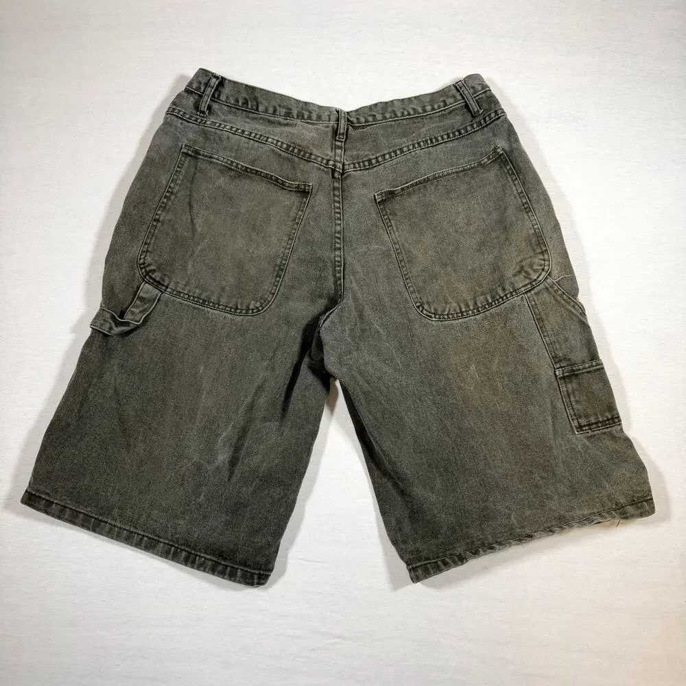 Y2K Faded Black Denim Baggy Jorts Shorts Size 40 Mexico Skater Long 100% Cotton